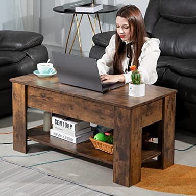 FDW Lift Top Coffee Table with Hidden Compartment and Storage Shelf Wooden Lift Tabletop for Home Living Room Reception Room Office,39.4",Brown - Image 8