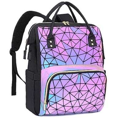 LOVEVOOK Geometric Luminous Laptop Backpack for Women, Holographic Reflective Laptop Bag with USB port, Fashion Purses Travel Bags Vintage Daypacks for Casual, College, Work - Image 1