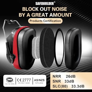 SAFEBUILDER Safety Ear Muffs SNR 33dB Noise Reduction Earmuffs Adults Sound Proof For Sleeping Outdoor Working Shooting Industrial (1, 1-Black Combine Red) - Image 3