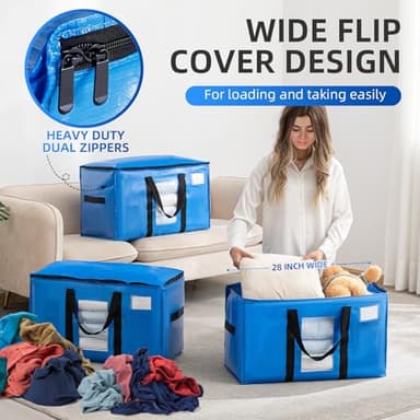 TAILI Extra Large Moving Bags, 8 Pack Blue Heavy Duty Totes For Storage with Visible Window, Wrap Around Handles, Storage Bags for Space Saving, Alternative to Moving Boxes - Image 3
