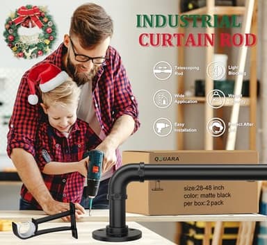 Qouara Curtain Rods for Windows 28 to 48 Inch, Black Adjustable Curtain Rod, Wrap Around Blackout Curtains Rod, Heavy Duty Industrial Curtains Rods, 1 Inch Outdoor/Indoor Drapery Pole 28-48" - Image 8