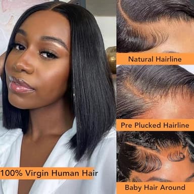 Bob Wig Human Hair 12 Inch 13x4 Lace Front Wigs Human Hair Pre Plucked 180% Density Short Straight Bob Wig Natural Color Glueless Bob Wigs for Black Women - Image 2