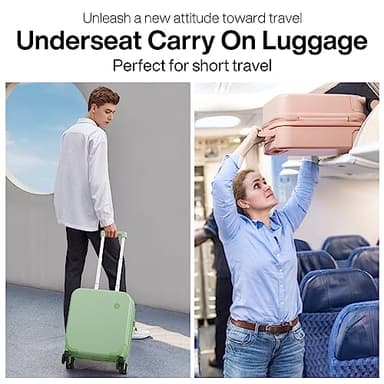 mixi 14 Inch Underseat Luggage Carry on Suitcase Free Boarding Personal Item Suitcases with Spinner Wheels Hardshell Lightweight PC for Short Travel, Avocado Green - Image 3