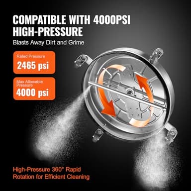 VEVOR 24" Pressure Washer Surface Cleaner w/Handles & Wheels, Stainless Steel Concrete Cleaner 4000 Max PSI, 3/8" Connector & 1/4" Adapter Power Washer Floor Attachment,for Floor Driveway, Patio - Image 4