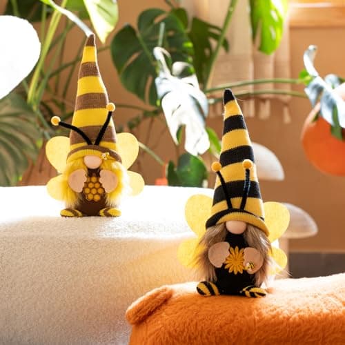 QZVANLON Little Bumble Bee Gnomes Couple Plush Decorations- Honey Bee Scandinavian Tomte Dwarf for Home, Farmhouse, Table, Tiered Tray Decor, World Bee Day Gift - Image 1