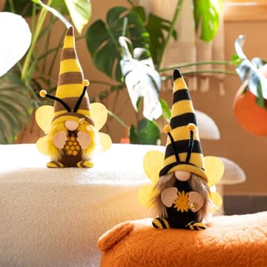 QZVANLON Little Bumble Bee Gnomes Couple Plush Decorations- Honey Bee Scandinavian Tomte Dwarf for Home, Farmhouse, Table, Tiered Tray Decor, World Bee Day Gift - Image 1