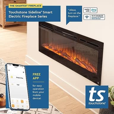 Touchstone Smart Electric Fireplace-The Sideline 50" Wide-in Wall Recessed - 30 Realistic Ember Color/Flame Options - 1,500W Heater w/Thermostat - Log & Crystal Hearth Options - Alexa/WiFi Enabled - Image 6