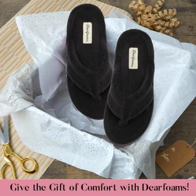 Dearfoams Women's Melanie Terry Thong Slipper, Black, 9-10 - Image 6