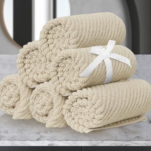 Cotton Washcloths - 6PC 13"x13" | Quick Dry | Soft | Light Weight | Absorbent | Hotel Quality, Luxury Wash Cloths for Body, Hand Towels for Bathroom & Showering, Towel Gift Set, Beige | Tan - Image 1