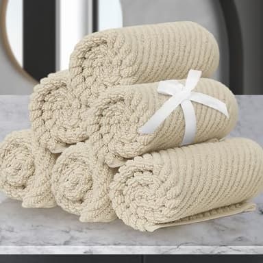 Cotton Washcloths - 6PC 13"x13" | Quick Dry | Soft | Light Weight | Absorbent | Hotel Quality, Luxury Wash Cloths for Body, Hand Towels for Bathroom & Showering, Towel Gift Set, Beige | Tan - Image 1