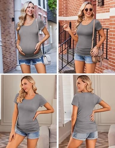 Ekouaer Womens Maternity Shirts 3 Packs Side Ruched Pregnancy Tee Top Tunic Blouse Casual Mama Clothes S-XXL - Image 4
