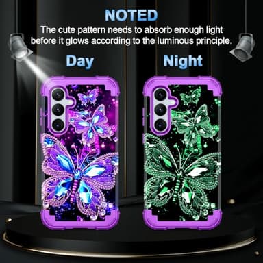 Miqala for Galaxy S25 5G Case,Glow in The Dark Three Layer Heavy Duty Shockproof Full Protection Hard Plastic Bumper+Soft Silicone Protective Case for Samsung Galaxy S25 6.2 inch,Dark Butterfly - Image 3