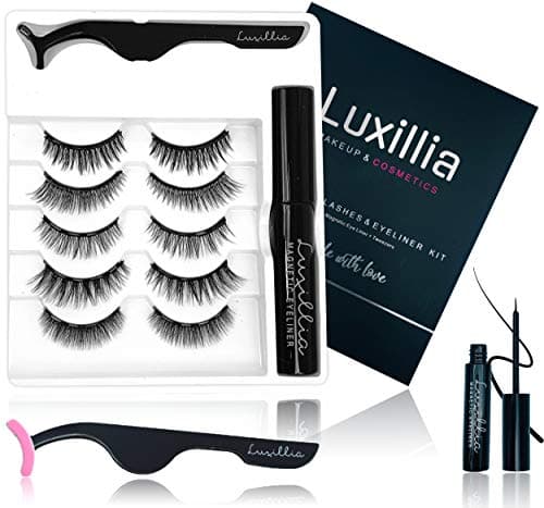 Luxillia Magnetic Eyelashes with Eyeliner 7 Piece Set, Most Natural Looking Magnetic Lashes Kit with Applicator, Best 8D, 3D Look, Reusable Fake Eye Lash, No Glue, Strongest Waterproof Liquid Liner - Image 1