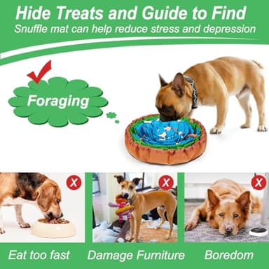 Vivifying Snuffle Mat for Dogs, Adjustable Treats Feeding Mat for Slow Eating and Keep Busy, Interactive Dog Puzzle Toys Encourages Natural Foraging Skills and Smell Training (Blue Green) - Image 3
