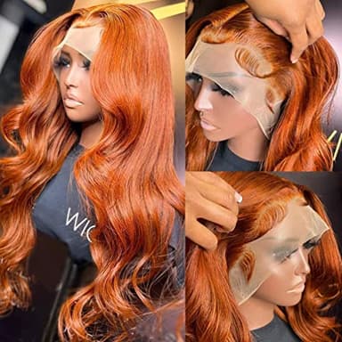 26 Inch 13X4 Orange Ginger Lace Front Wigs Pre Plucked Body Wave Wig Brazilian Colored Virgin Wigs for Black Women Invisible HD Lace Frontal Wig Human Hair 180 Density - Image 4