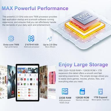 2025 Android 14 Tablet, 10 inch Tablets 22GB+128GB +1TB Expand, 8000mAh Octa-Core Tablet w/ Drop-proof Case, HD IPS Display, GPS, 5G WIFI, Split Screen,Widevine L1, for Adults and Kids -Metal Rose Red - Image 3