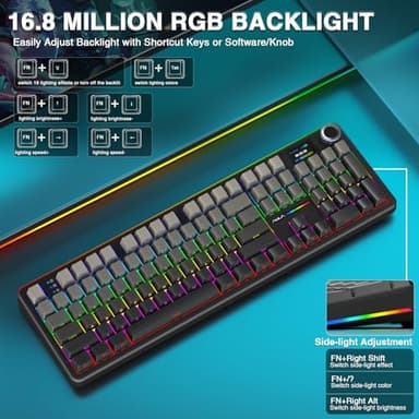 AULA F108 PRO - Wireless Mechanical Keyboard with Screen & Knob,Full Size Keyboard with 8000mAh Battery,Pre-lubed Switches,Side Printed PBT Keycaps,RGB Backlit Hot Swappable Custom Gaming Keyboards - Image 7
