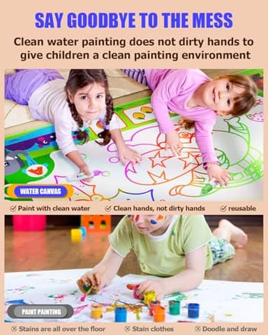 2 in 1 Water Doodle Mat,60 x 40 Inch Extra Large Drawing Mat with Backpack,Hopscotch Rug Design on Back,Educational Toys Gifts for Kids Boys Girls,Mess Free Painting for Toddlers Age 3-12 Year Old - Image 5