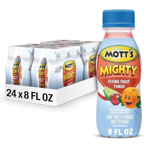 Mott's Mighty Flying Fruit Punch Juice Drink, 8 Fl Oz Bottles, 24 Count (4 Packs Of 6), 100% Fruit Juice with Purified Water, Vitamins A, C And E, No Artificial Flavors, Colors or Sweeteners - Image 1