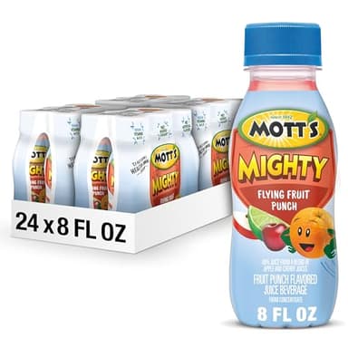 Mott's Mighty Flying Fruit Punch Juice Drink, 8 Fl Oz Bottles, 24 Count (4 Packs Of 6), 100% Fruit Juice with Purified Water, Vitamins A, C And E, No Artificial Flavors, Colors or Sweeteners - Image 1