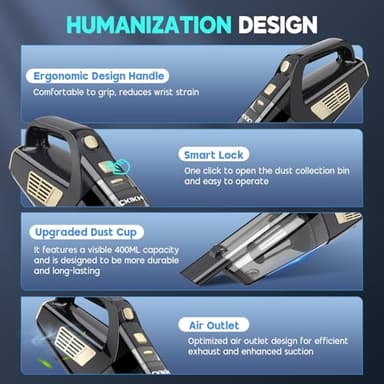 CKIKH Handheld Vacuum Cordless, 15000PA Strong Suction Hand Held Car Vacuum Cleaner Portable with Multi-Nozzles & Washable Filter, Lightweight Dust Busters Rechargeable for Home, Car, Office, Pets - Image 5