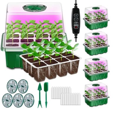 AONYIYI Seed Starter Tray with Grow Light,5 Pack 60 Cells Timed Light Plant Starter Set,Adjustable Brightness Plant Germination Trays,Reusable Plastic Germination Trays - Image 1