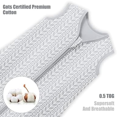 SWEET DOLPHIN Baby Sleep Sack 0-6 Months - 100% Cotton 2-Way Zipper TOG 0.5 Infant Wearable Blanket, Newborn Essentials Toddler 3 Pack Sleeping Sacks - Grey - Image 2