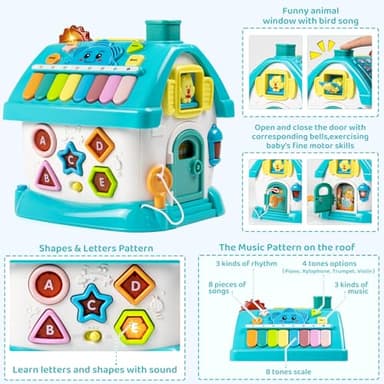 Marstone Baby Toys for 1 Year Old Boy and Girl Gifts: Toddler Toys Age 1-2, 8-in-1 Educational House with Sound Lights Music Clock Telephone and Car, Birthday Gift for Boy 12-18 Months - Image 3