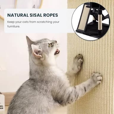 SHA CERLIN 65in Larger Cat Tree Tower Condo for Indoor Kitties/Multi-Level Furniture Activity Center with Wide Base/Cozy Plush Cat Perches/Baskets/Sisal Scratching Posts and Hammock/Dark Grey - Image 4