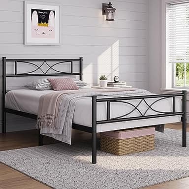 Yaheetech Twin Size Bed Frame Metal Platform Bed with Curved Design Headboard Footboard/No Box Spring Needed/Mattress Foundation/Heavy-Duty Support/Easy Assembly/Black - Image 3