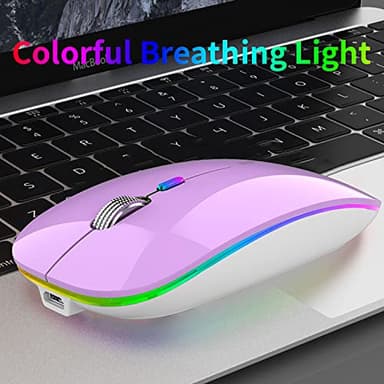 Uiosmuph LED Wireless Mouse, G12 Slim Rechargeable Wireless Silent Mouse, 2.4G Portable Optical Computer Mice with USB Receiver and Type C Adapter (Purple) - Image 4