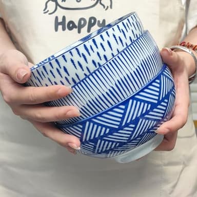 KeQiu Japanese Ceramic Bowls Set of 6, 28 Oz Large Asian Porcalain Ramen Soup Salad Cereal Noodle Bowls with 6 Spoons, Deep Bowls for Kitchen Decor and Housewarming Gift, Dishwasher & Microwave Safe - Image 5