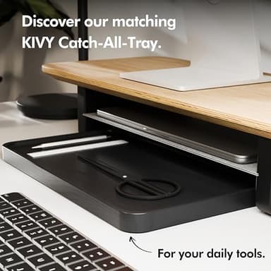 KIVY Dual Monitor Riser with Integrated Metal Shelf - Wooden desk shelf for top of desk - Wood monitor stand for desk 2 monitors / tv - Dual monitor stand riser for desk - Large walnut monitor stand - Image 7