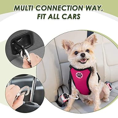 SlowTon Dog Seat Belt Harness for Car, Dog Car Harness Adjustable Mesh Breathable & Dog Seatbelt Safety Tether with Elastic Bungee for Small Medium Large Pets(Fuchsia, Double Clip, M) - Image 9