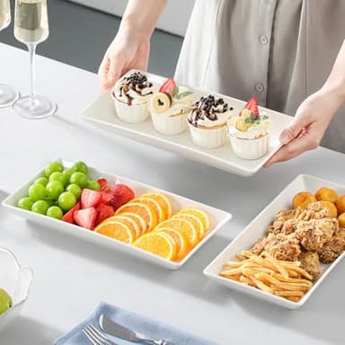 MALACASA 3 Tier Serving Trays for Party, Porcelain Serving Platters and Trays, 12 Inch Tiered Tray Stand, Fruit Tray, Trays for Serving Food, White Dessert Stand with Collapsible Sturdier Metal Rack - Image 6