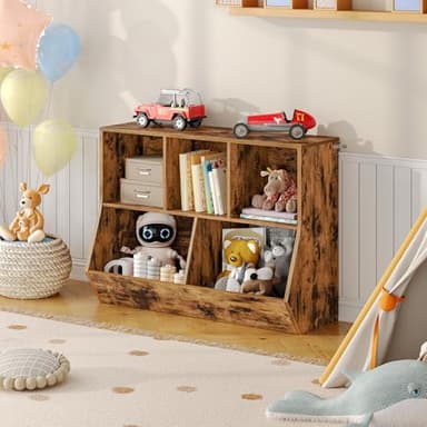 HOOBRO Kids Bookshelf, Bookcase Footboard, Toy Storage Cubby, 35.4" L Children's Toy Shelf, Toy Storage Cabinet, Fit for Children's Room, Playroom, Hallway, Kindergarten, Rustic Brown BF32CW01 - Image 2