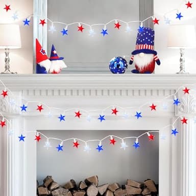 SUNSGNE Star String Lights Red White and Blue String Lights, 13.6FT Indoor 4th of July Lights with 35 LED Star Fairy Lights for Patriotic Independence Day Memorial Day Fourth of July Decorations - Image 4