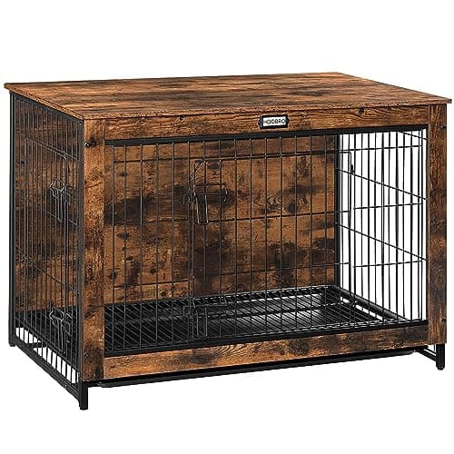 HOOBRO Dog Crate Furniture, 38.6" Large Dog Kennel Indoor, Wooden Cage with Pull-Out Tray, Double Doors Pet House Side End Table for Large/Medium/Small Dogs, Rustic Brown BF982GW03G1 - Image 1
