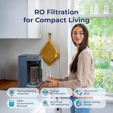 Bluevua RO100ROPOT-LITE Countertop Reverse Osmosis Water Filter System, 5 Stage Purification, 3:1 Pure to Drain, Portable Water Purifier (No Installation Required) (Blue) - Image 2