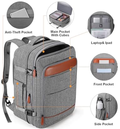 Bagsure Travel Backpack Carry On Backpack 42L Flight Approved, Expandable Laptop Backpack with Packing Cubes & Shoe Pocket, Water Resistant Luggage Backpack for Men Women, TSA Approved, Large Backpack - Image 5