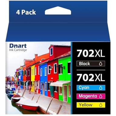 DNART Remanufactured 702XL 702 Ink Cartridges Combo Pack Fits for WF-3733, WF-3730, WF-3720 Printer, Ink 702 4 Pack (Black/Cyan/Magenta/Yellow) - Image 1