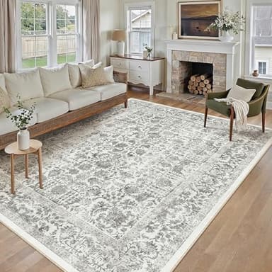PureCozy Black Area Rug 9x12 Machine Washable Large Vintage Living Room Distressed Non Slip Carpet Traditional Indoor Bedroom Retro Floral Accent Throw Rug for Office Kitchen Dining Room - Image 5
