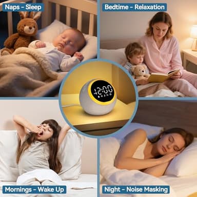 Rohent Sound Machine for Sleeping Adults: Alarm Clocks for Bedrooms, 25 Soothing Sounds, 7 Soft Wake-Up Sounds, 16 Adjustable Volume & Timer, Memory Function - Ideal for Bedroom - Image 9