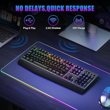 Wireless Gaming Keyboard, RGB & Single-Color Backlit, Full-Size Waterproof Computer Keyboard, Silent Keys, Wrist Rest, Sleep Mode, Rechargeable 2.4G Wireless Keyboardfor Windows, Mac, PC, Laptop - Image 4