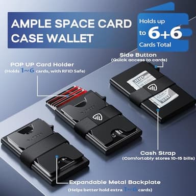 Mens Card Cases, Slim Card Holder Wallet for Men and Women, Minimalist RFID Blocking Wallet with Pop-Up Function, Thin Design, Metal Card Cases Holds 6+6 Cards, Gifts for Men, Men's Accessories - Image 2
