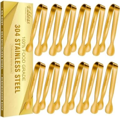 12 PCS Small Serving Tongs, 4.3" Mini Gold Tongs, Gold Kitchen Tongs for Serving Food, Coffee Bar, Tea Party, Desserts Party and Ice Bucket - Image 3