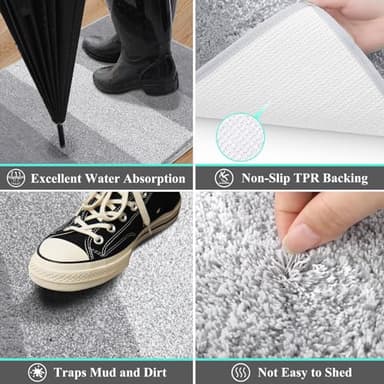 Vaukki Indoor Doormat Entryway Door Mat, Non Slip Absorbent Mud Trapper Mat Inside Floor Mat, Washable Door Carpet for Entryway (20''x32'', Light Grey) - Image 3