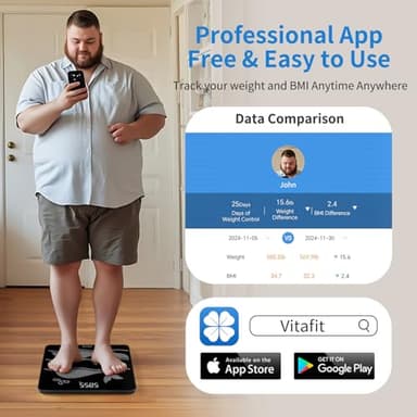 Vitafit Amazing 600lb Smart Bathroom Scale for Body Weight in 0.1lb, High Accuracy Assured by Scale Professional Factory Since 2001, Large Platform with 8mm Non-Slip Tempered Glass, LED, 3*AAA, Black - Image 4