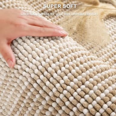 BSICPRO Bathroom Rugs and Mats Sets, 2 Piece Thick Absorbent Chenille Bath Mat Rug Set Non Slip, Soft Shaggy Bath Floor Mats for Bathroom, Machine Washable (20" x 47" Plus 16" x 24", Beige) - Image 2