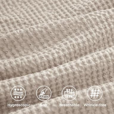 Bedsure Cotton Duvet Cover Set - 100% Cotton Waffle Weave Beige Duvet Cover Oversized Queen Size, GentleSoft™ and Breathable Bedding Set for All Season, 3 Pieces, 98"x98" - Image 4